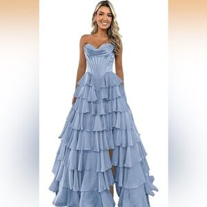Elegant Blue Strapless Layered Dress- BRAND NEW SIZE 10